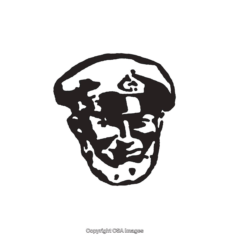 Black and White Line Art Illustration of a Face Wearing a Cap