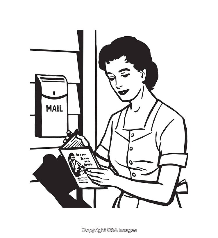 Vintage Woman Checking Mailbox With Letter in Hand