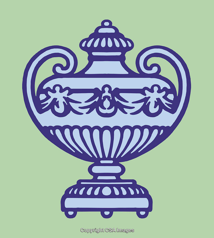 Elegant Classical Vase Illustration with Blue Design on Green Background