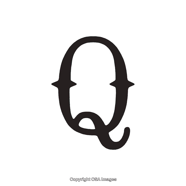 Stylized Black Letter Q Isolated on White Background