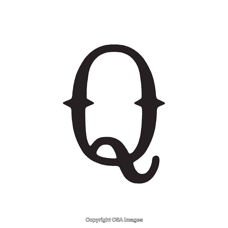 Stylized Black Letter Q Isolated on White Background