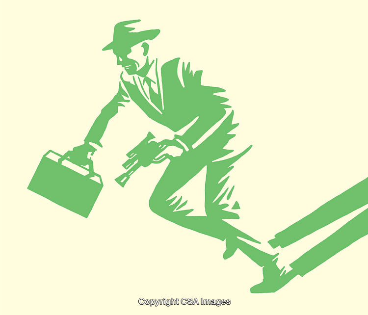 Retro Silhouette of Businessman With Briefcase and Suspenseful Movement