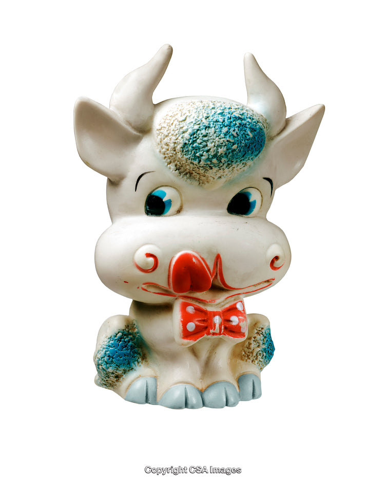 Cute Ceramic Cow Figurine with Bowtie and Decorative Details