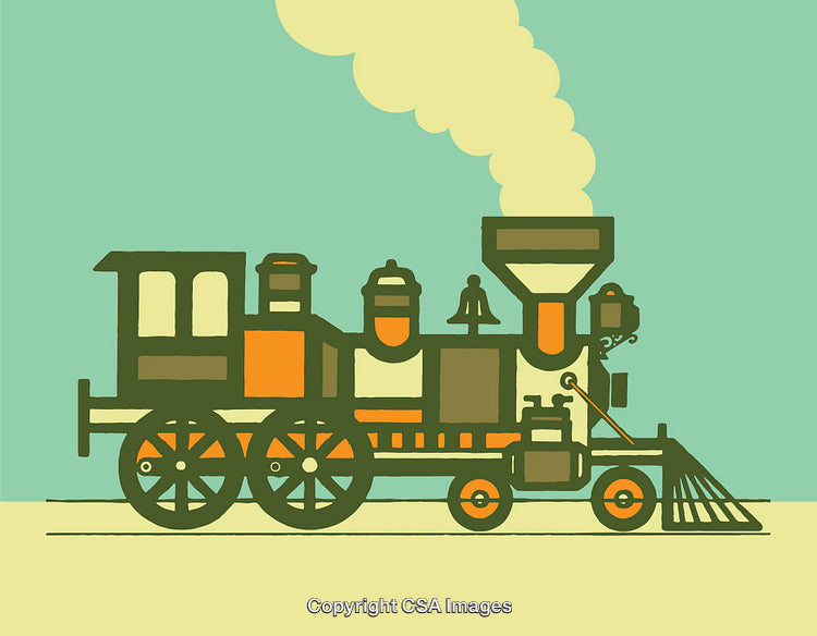 Vintage Locomotive Illustration with Retro Color Design and Line Art Style