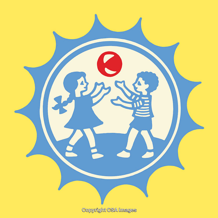 Children Playing with a Ball in Colorful Line Art Style