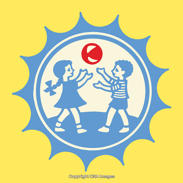 Children Playing with a Ball in Colorful Line Art Style