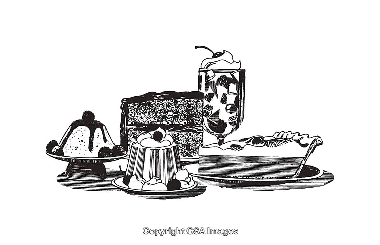 Assorted Desserts in Black and White Line Art Style