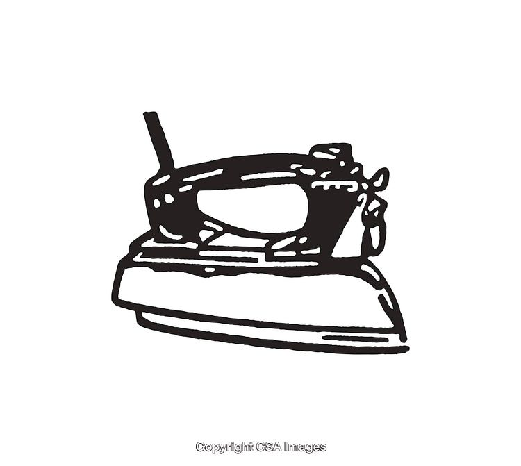 Black and White Line Art of a Vintage Iron with Handle Detail