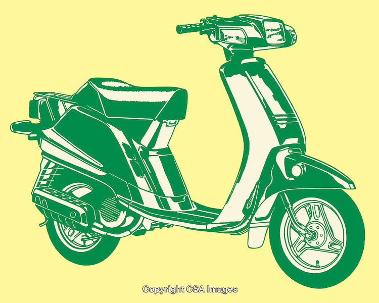 Retro-Styled Scooter Line Art on Yellow Background