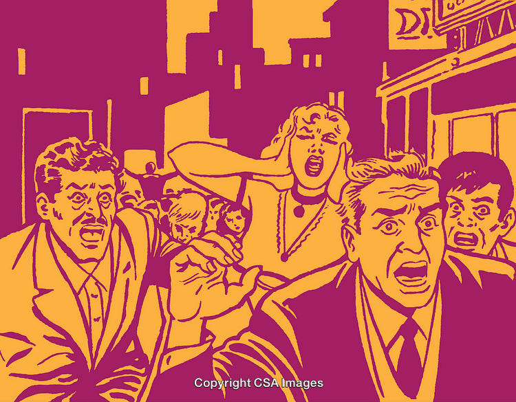 Dramatic Vintage Illustration of a Group of People in Distress