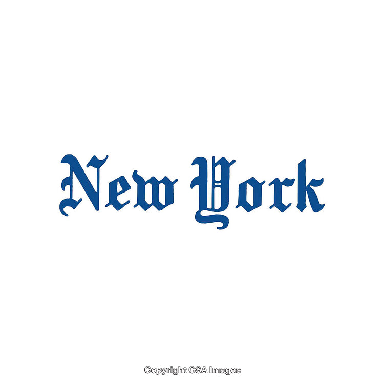 Blue Gothic Font Text Displaying New York on White Background