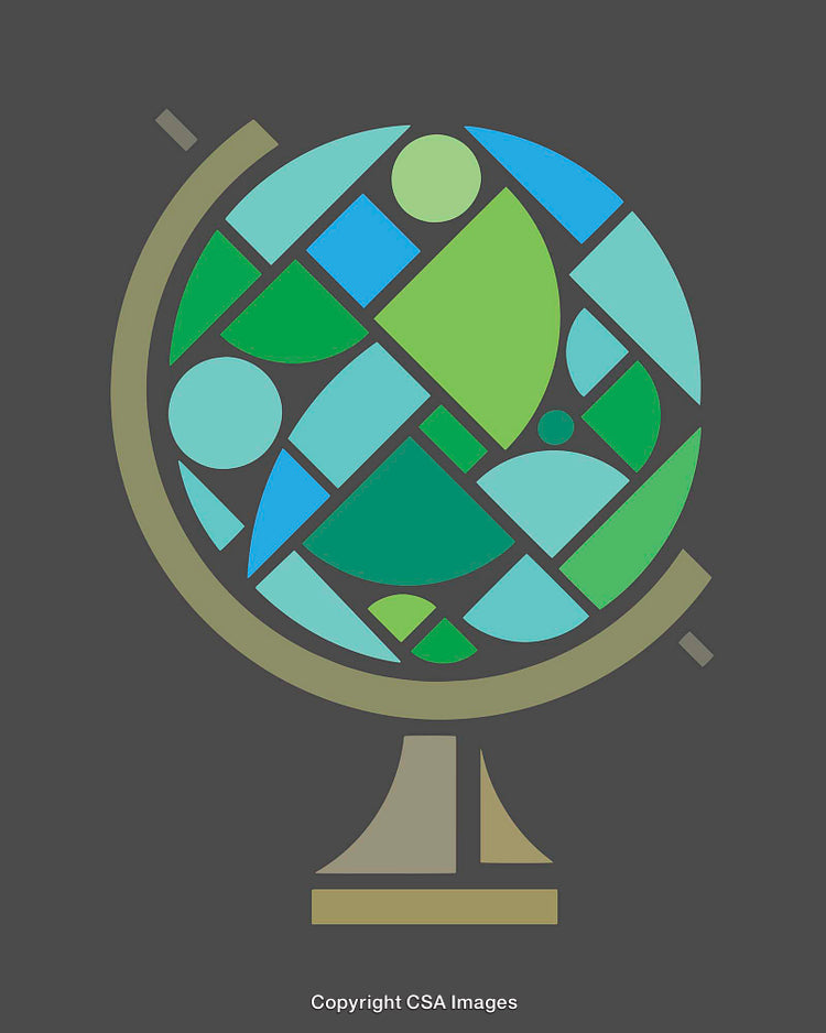 Colorful Geometric Globe Illustration with Abstract Stained Glass Design