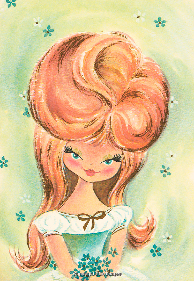 Vintage Style Artwork of a Woman with Unique Hairstyle and Soft Colors