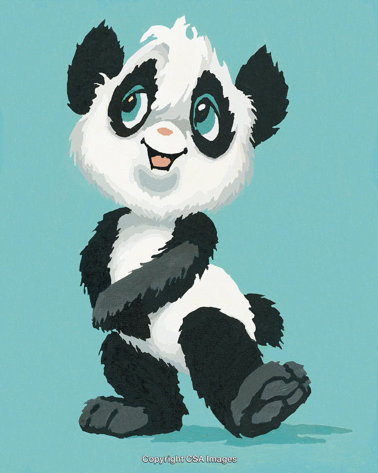Cute Baby Panda Illustration on Turquoise Background in Paint By Number Style