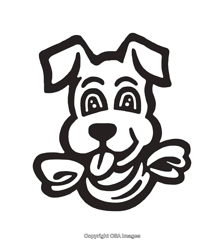Playful Black and White Line Art Illustration of a Smiling Dog