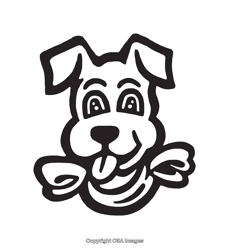 Playful Black and White Line Art Illustration of a Smiling Dog
