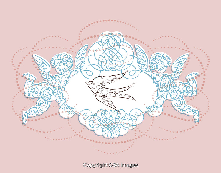 Elegant Angelic Motif with Delicate Bird on a Pink Background