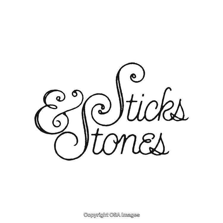 Artistic Hand-Drawn Calligraphy with Sticks and Stones Phrase in Elegant Design
