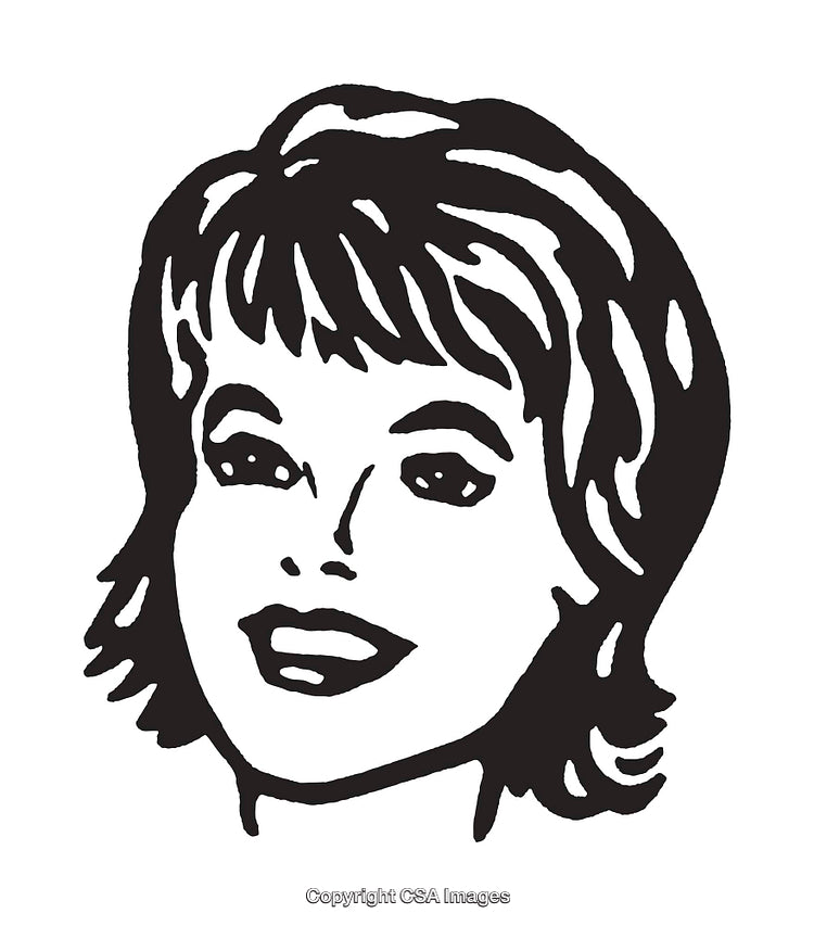 Black And White Line Art Illustration of a Smiling Woman's Face