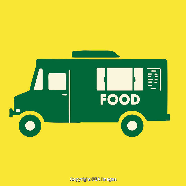 Green Food Truck Illustration on Bright Yellow Background