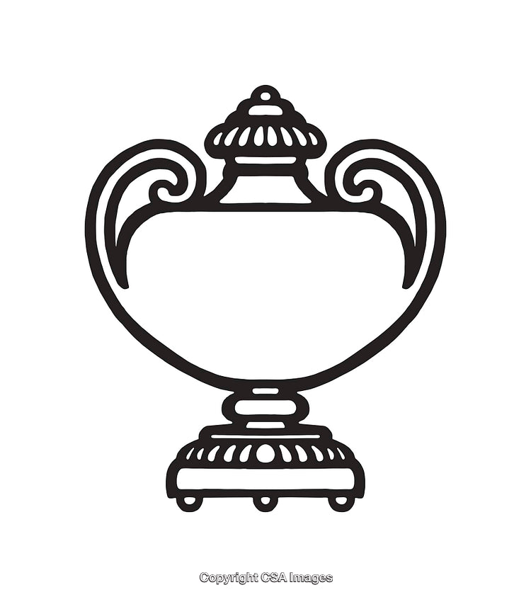 Black and White Ornate Vase Line Art Illustration with Classic Handle Design
