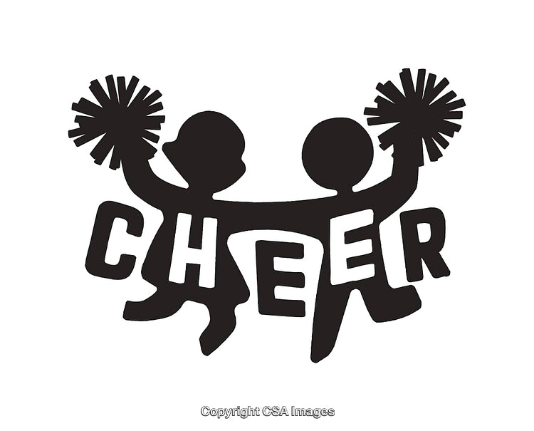 Cheerful Black and White Line Art of Cheerleading Figures with Pom-Poms