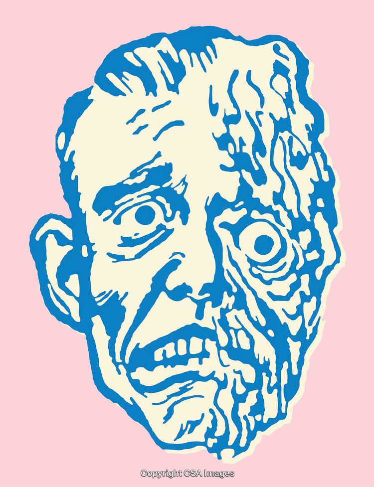 Abstract Illustration of a Distorted Human Face in Bold Colors