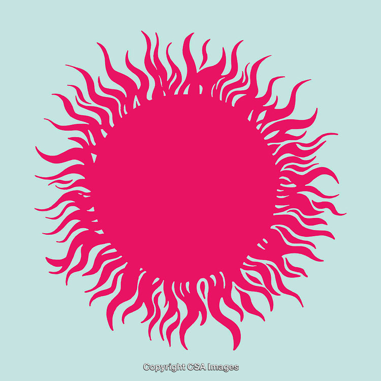 Bright Pink Sun Illustration on Light Blue Background