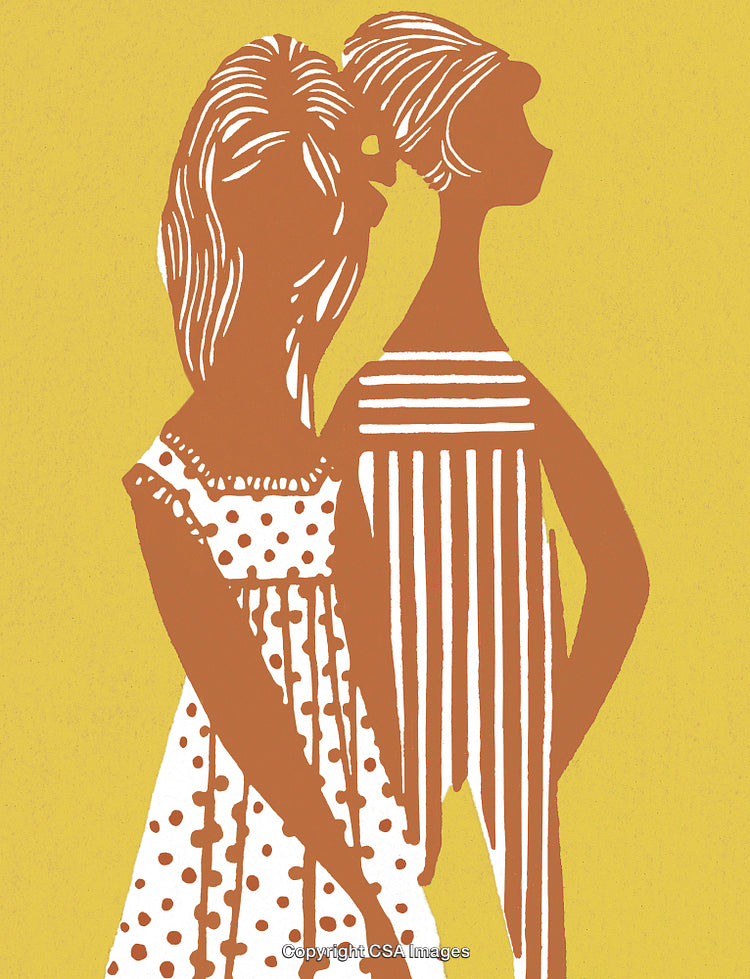Minimalist Artistic Illustration of Two Figures on a Yellow Background
