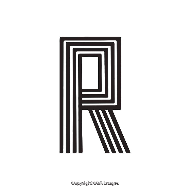 Stylized Monochromatic Letter R with a Geometric Design