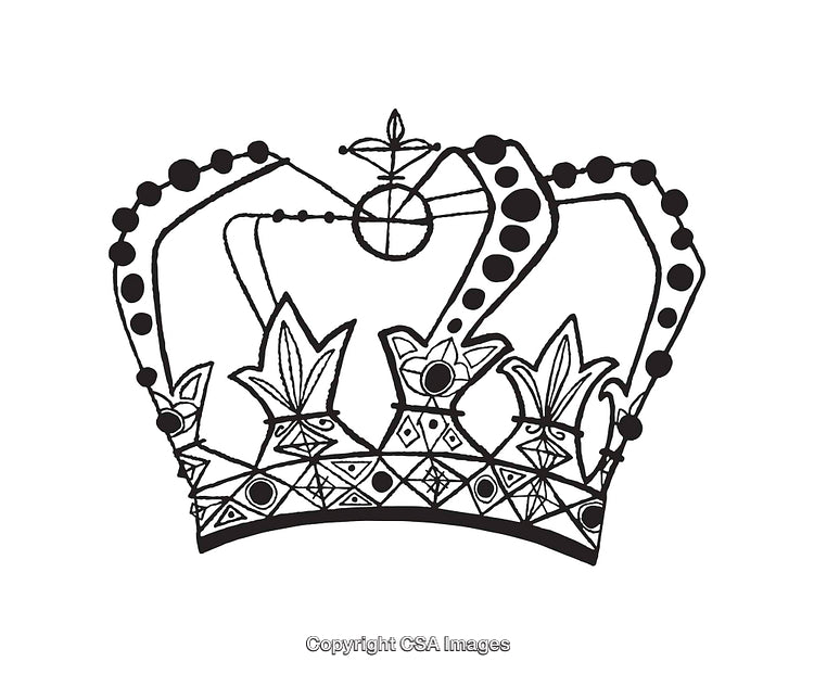 Elegant Black and White Line Art Crown Illustration With Intricate Details