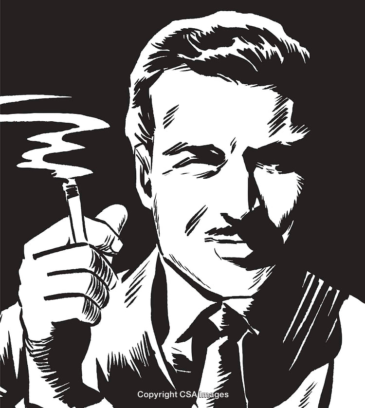 Retro Black-and-White Illustration of Smoking Man with a Vintage Style