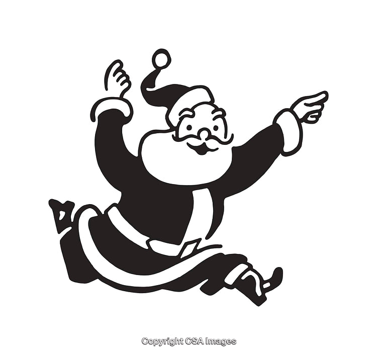 Cheerful Santa Claus Line Art Illustration Black and White Christmas Graphic