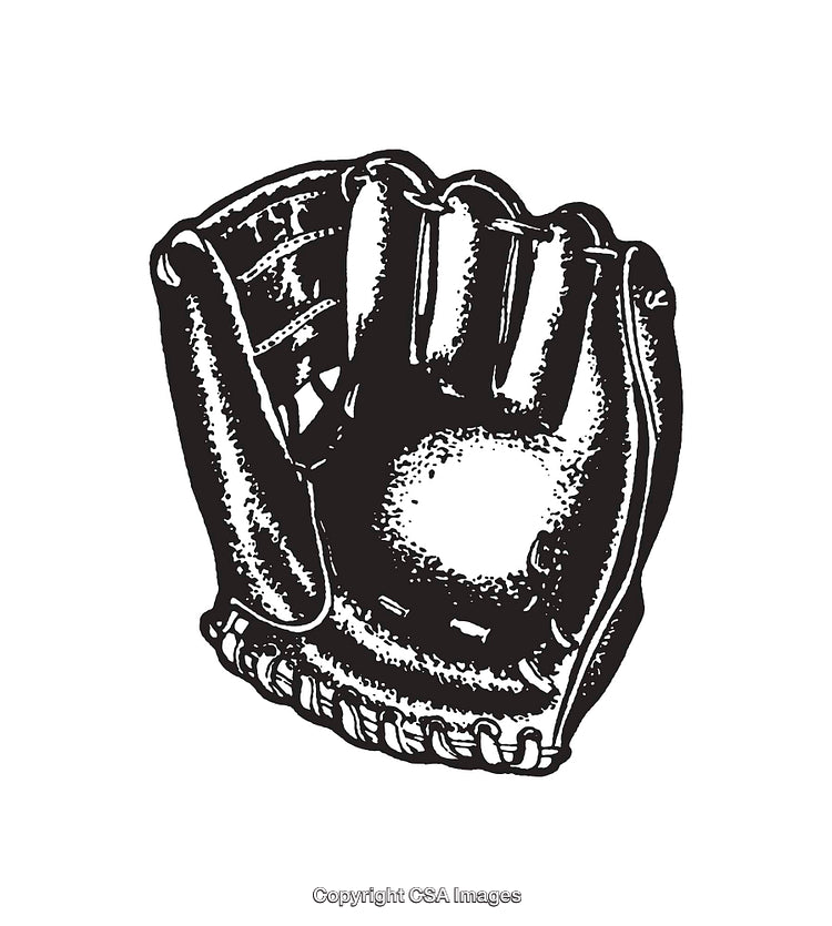 Black and White Vintage Baseball Glove Line Art Illustration