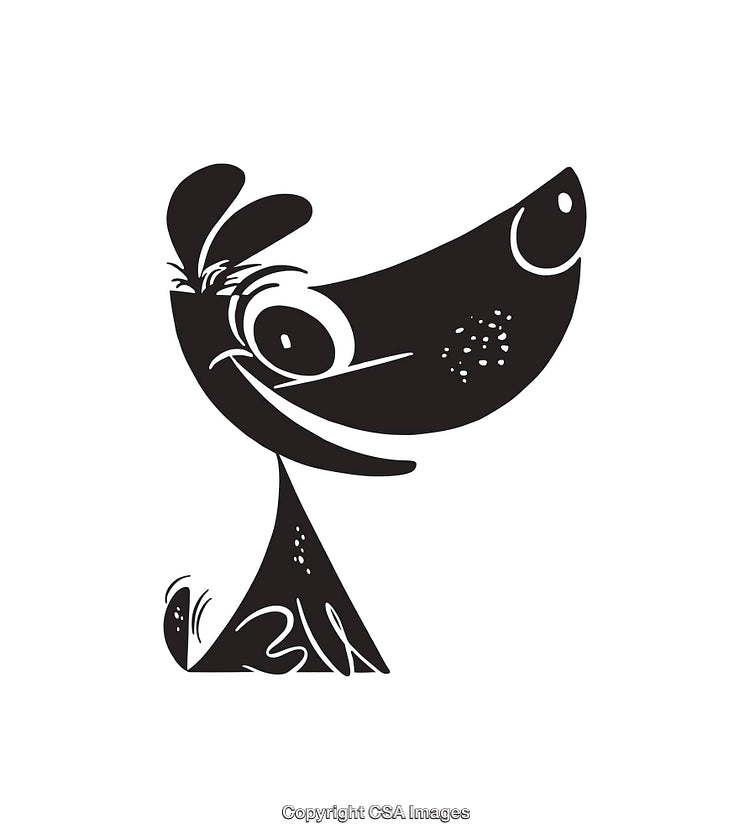 Stylized Black and White Line Art Illustration of a Dog
