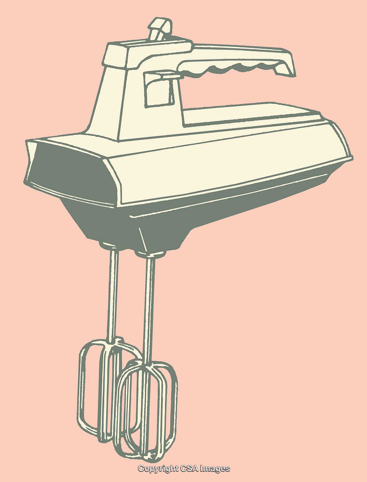 Retro Electric Hand Mixer in Bold Color Line Art Illustration