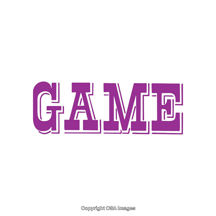 Purple Block Letters Spell 'Game' on a White Background