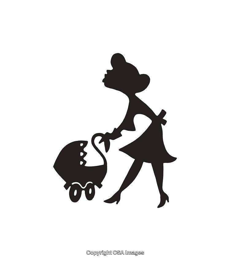Silhouette Illustration of a Woman Pushing a Baby Stroller Icon
