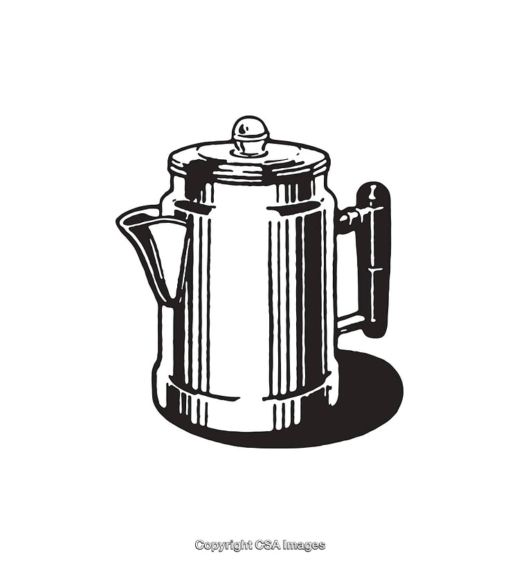 Black and White Line Art of a Vintage Coffee Pot Illustration