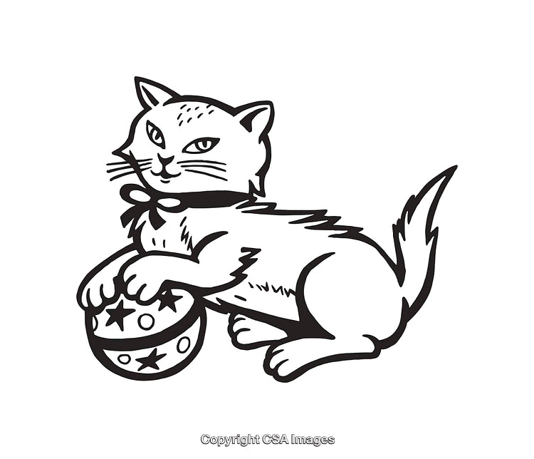 Black and White Cat Illustration Holding Decorative Ball