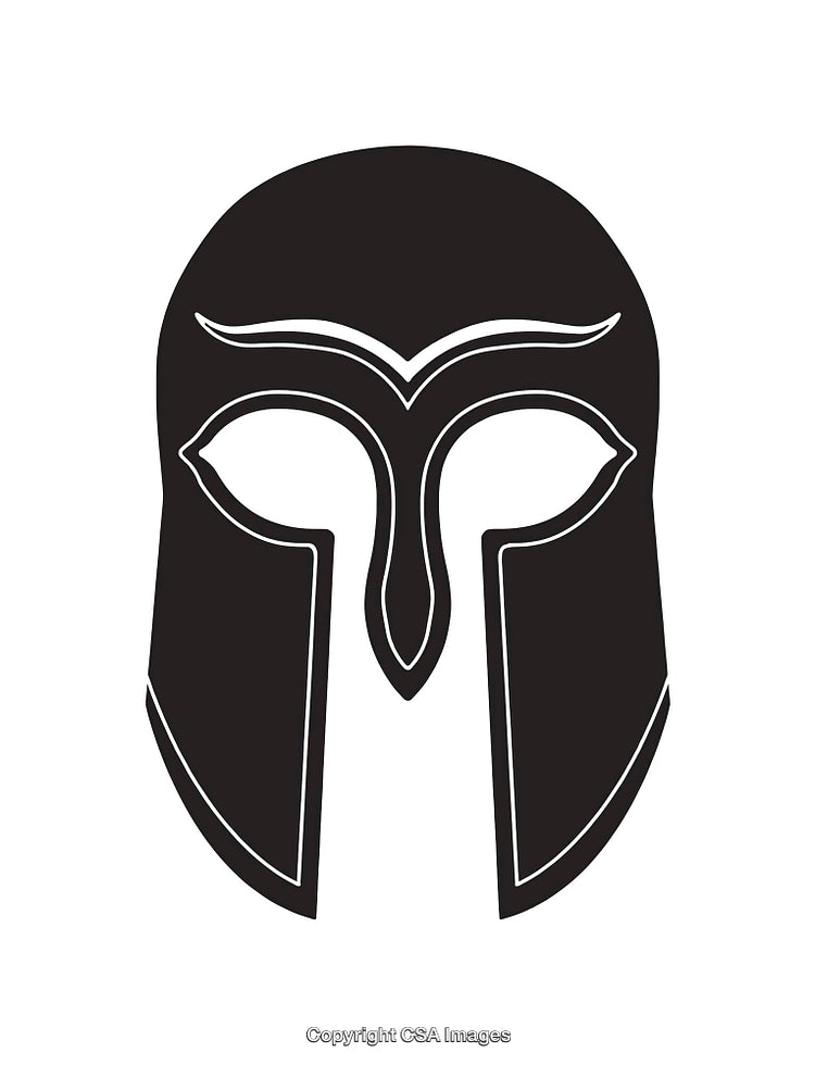 Black and White Spartan Helmet Icon with Bold Outline