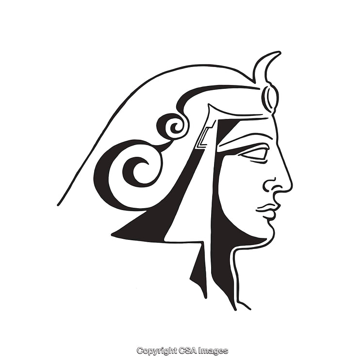 Black And White Illustration of Ancient Egyptian Inspired Profile Art