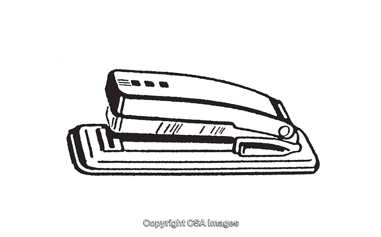 Black And White Line Art Illustration of a Stapler in Profile View