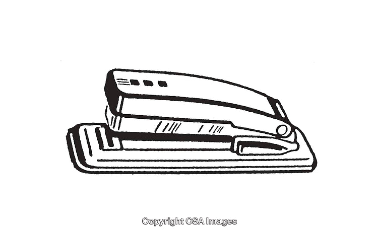 Black And White Line Art Illustration of a Stapler in Profile View