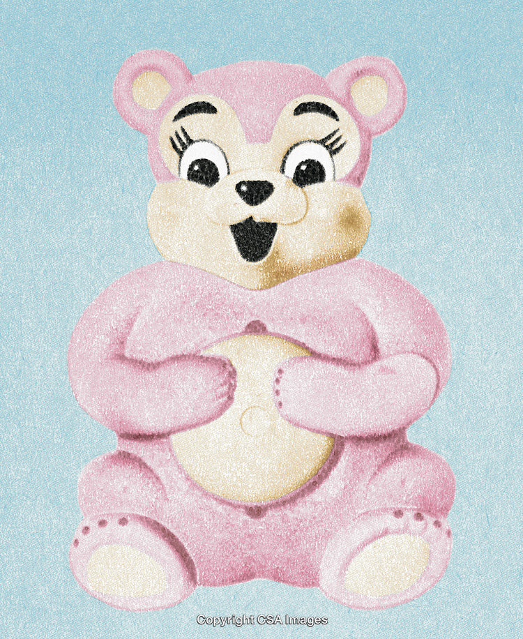 Pink Cartoon Bear Illustration on a Light Blue Background