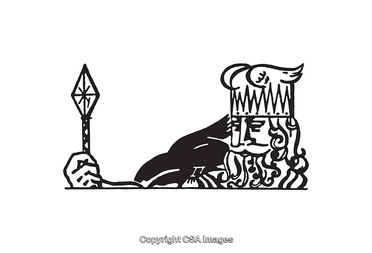 Black And White Line Art Illustration of a King with Beard and Crown