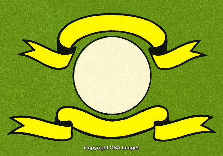 Yellow Ribbon Banner and Blank Oval Frame on Green Background