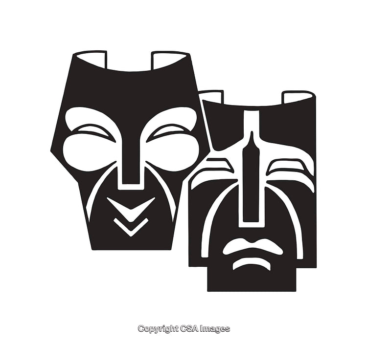 Black and White Line Art Illustrations of Theater Masks