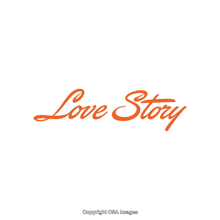 Elegant Calligraphy Display with the Words 'Love Story' in Orange Font