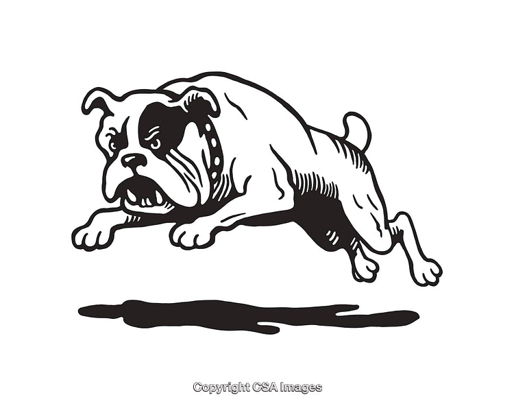 Black and White Illustration of a Jumping Bulldog